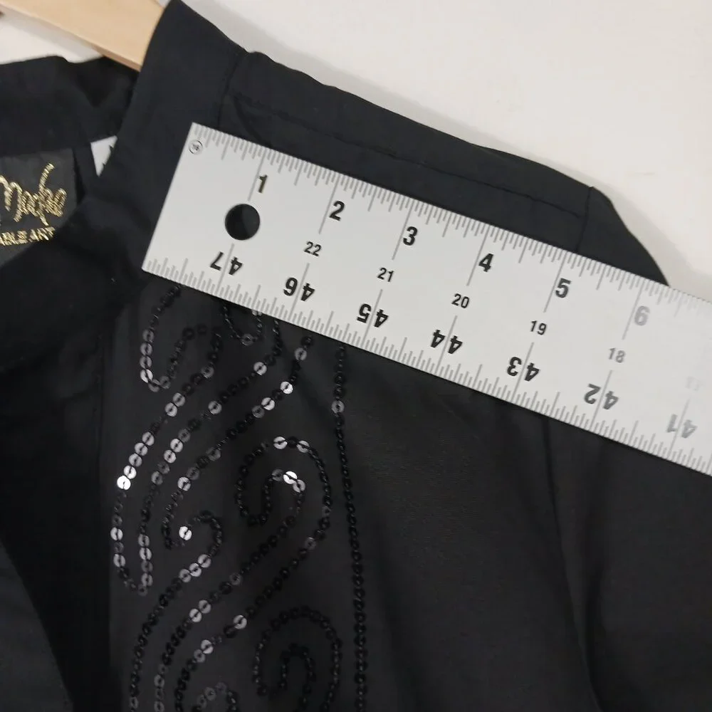 Bob Mackie NWT, Size Med., Black Button Down Shirt W/Sequins, Mandarin Collar - Picture 10 of 14